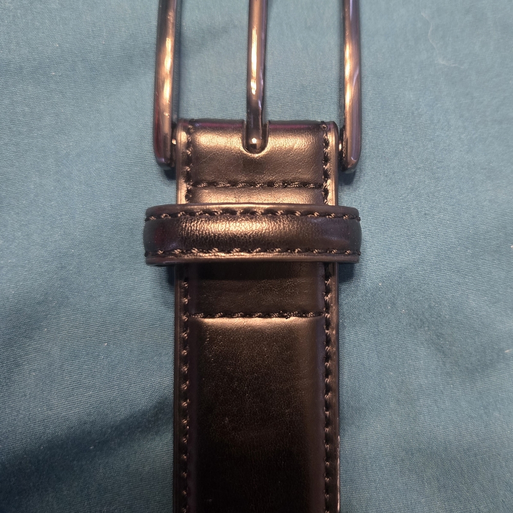 Black Leather Belt with Metal Buckle